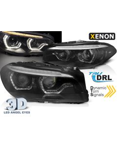 XENON Фарове с ангелски очи LED DRL Черни SEQ за BMW F10/F11 LCI 13-16