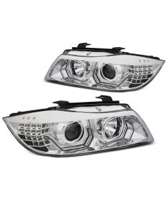 Фарове  с ангелски очи LED 3D хром за BMW E90/E91 05-08