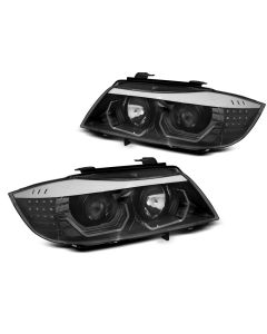 Фарове  с ангелски очи LED 3D Черни за BMW E90/E91 05-08