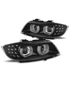 XENON Фарове  с ангелски очи LED DRL Черни за BMW E90/E91 09-11