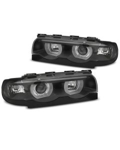 Фарове  с ангелски очи LED 3D Черни за BMW E38 94-01