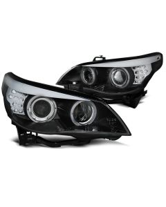 XENON D2S Фарове  с ангелски очи Черни LED INDICATOR за BMW E60/E61 03-04