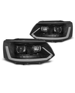 Фарове  TUBE LIGHT Черни SEQ за VW T5 2010-2015