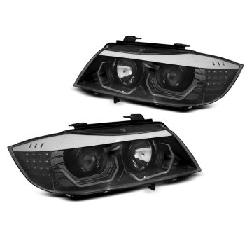 Фарове  с ангелски очи LED 3D Черни за BMW E90/E91 05-08