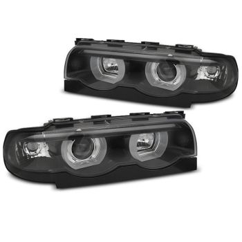 Фарове  с ангелски очи LED 3D Черни за BMW E38 94-01