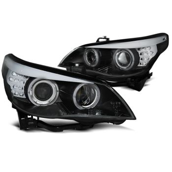 XENON D1S Фарове  с ангелски очи Черни LED INDICATOR за BMW E60/E61 05-07