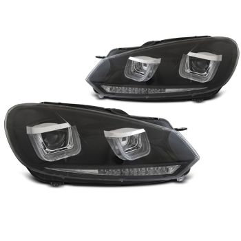 Фарове  U-LED LIGHT DRL Черни SEQ за VW GOLF 6 08-12