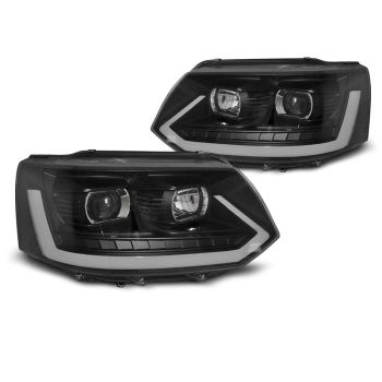 Фарове  TUBE LIGHT Черни SEQ за VW T5 2010-2015