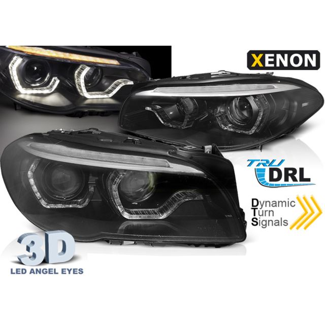 Ксенонови Фарове с ангелски очи LED DRL черни с динамична светлина за BMW F10/F11 LCI 13-16