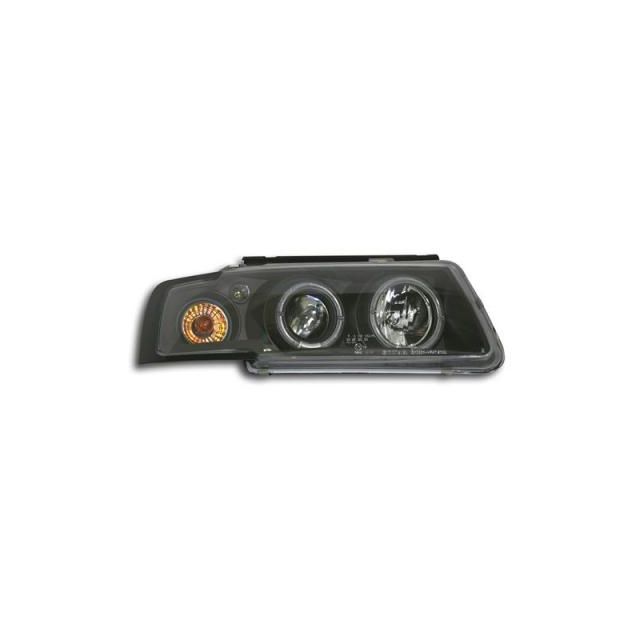 Кристални фарове с лупи и Angel eyes Passat B5 1994-1999г.Черни Вариант 2