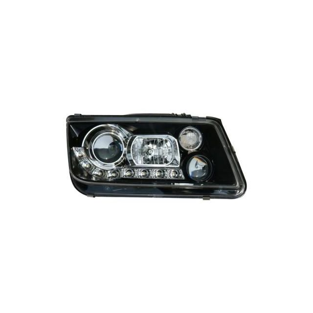 Кристални фарове с лупи и Angel eyes Vw Bora Черни Вариант 2 „Devil Eyes“