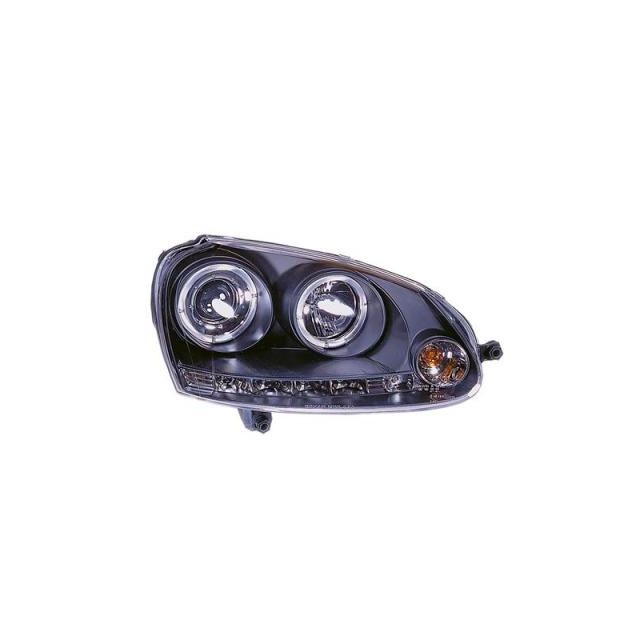 Кристални фарове с лупи и Angel eyes Golf 5 Черни "Devil Eyes"