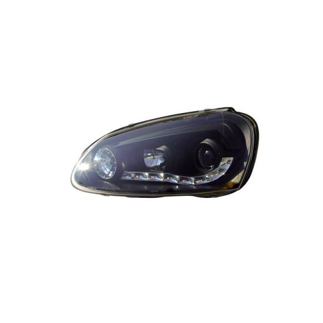 Кристални фарове с лупи и Angel eyes Golf 5 Черни "Devil Eyes" Вариант 2