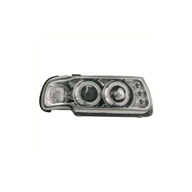 Кристални фарове с лупи и Angel eyes Polo 1994-1999г.Хромирани Вариант 2