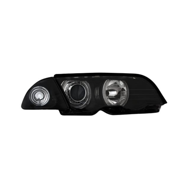 Кристални фарове с лупи и Angel eyes BMW E46 Черни Sedan/Touring