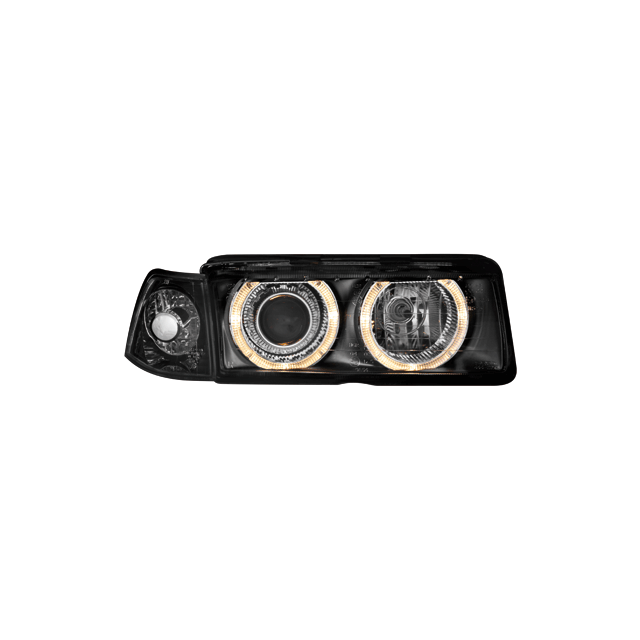 Кристални фарове с лупи и Angel eyes BMW E36 Черни