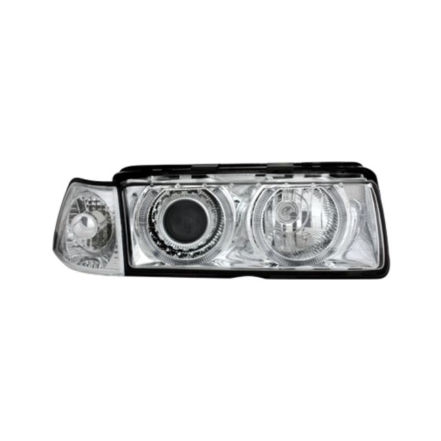 Кристални фарове с лупи и Angel eyes BMW E36 Хромирани