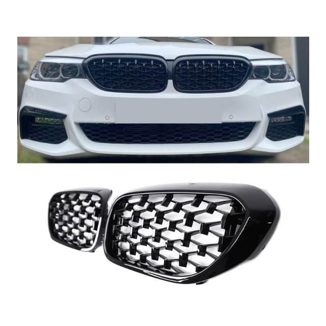 Решетки / Бъбреци за BMW 5-та серия G30 G38 520i 530i 540i 2017-2019 Diamond Style Черен Гланц