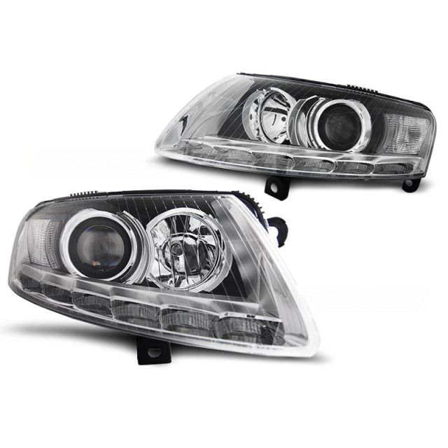 XENON Фарове TRUE DRL Хром за AUDI A6 C6 04.04-08