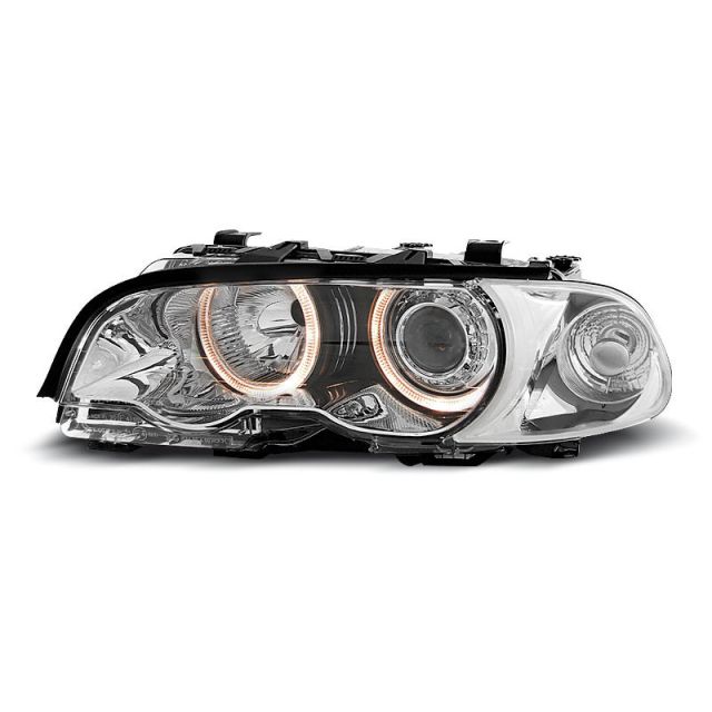 Фарове с ангелски очи хром за BMW E46 04.99-08.01 COUPE CABRIO