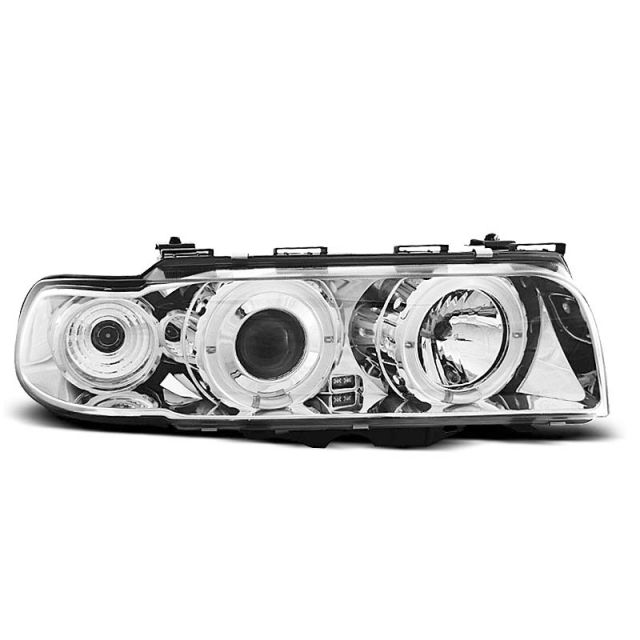 Фарове с ангелски очи хром за BMW E38 06.94 - 08.98