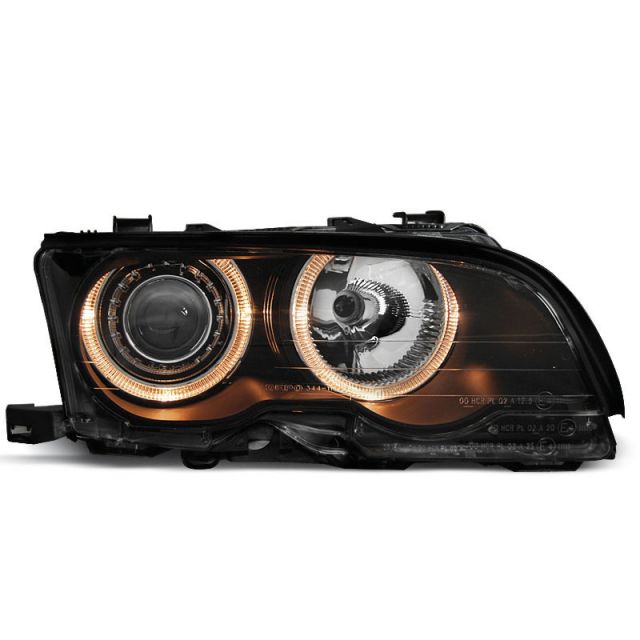 Фарове  с ангелски очи Черни за BMW E46 09.01-03.03 COUPE CABRIO