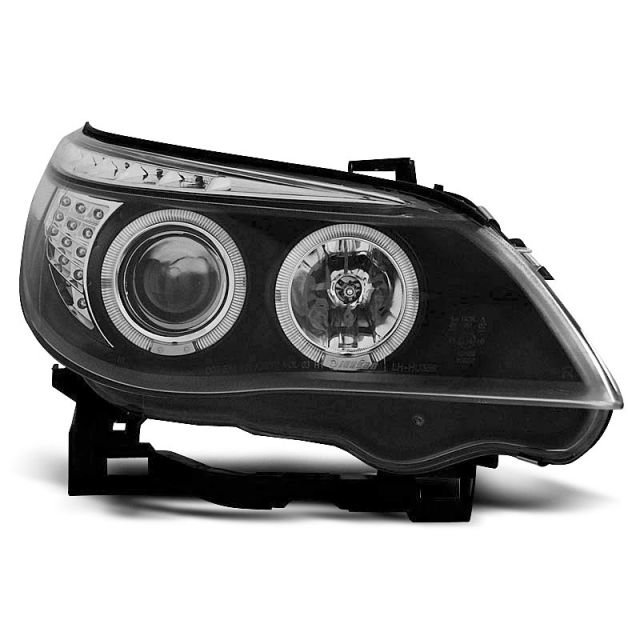 Фарове  с ангелски очи Черни LED INDICATOR за BMW E60/E61 03-07