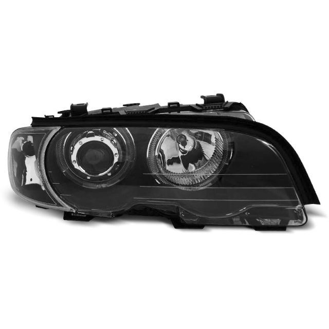 Фарове  с ангелски очи LED Черни за BMW E46 04.99-03.03 COUPE CABRIO