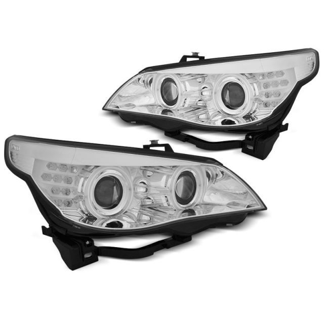 Фарове  с ангелски очи CCFL хром LED INDICATOR за BMW E60/E61 03-07