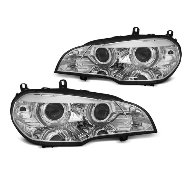 XENON Фарове  с ангелски очи LED DRL хром AFS за BMW X5 E70 07-10