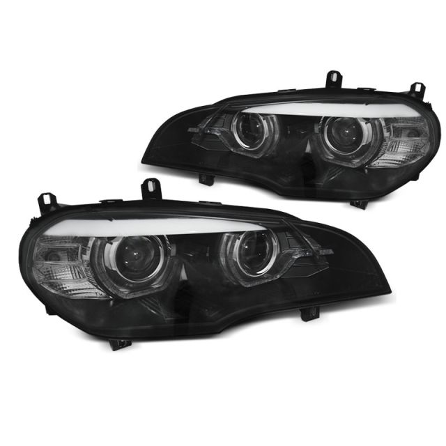 XENON Фарове  с ангелски очи LED DRL Черни AFS за BMW X5 E70 07-10