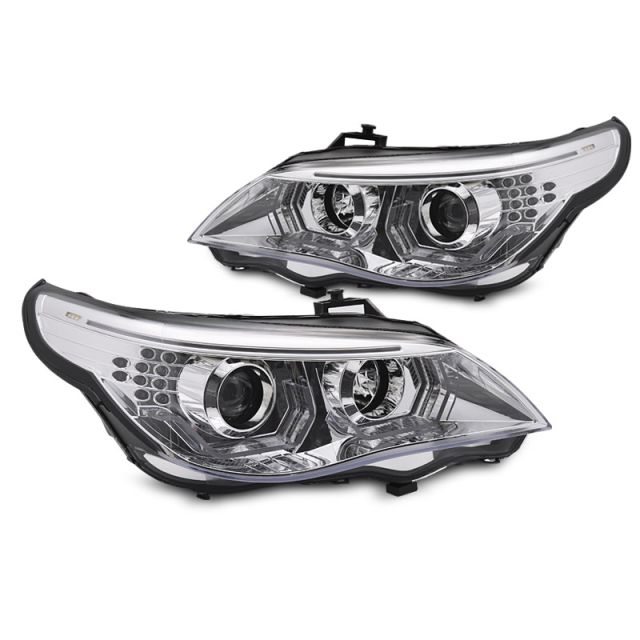 Фарове  с ангелски очи LED 3D хром за BMW E60 E61 03-07
