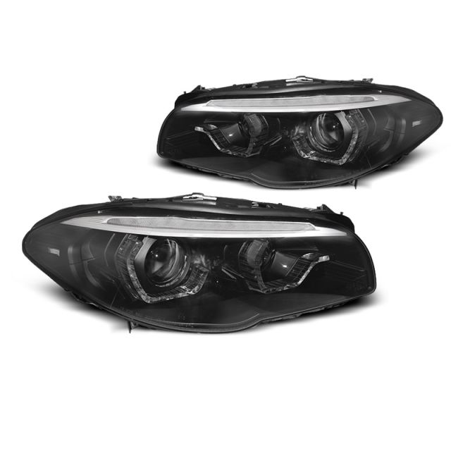 XENON Фарове  с ангелски очи LED DRL Черни SEQ за BMW F10/F11 10-13