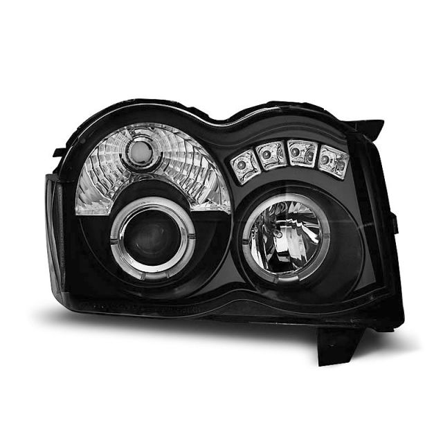 Фарове за CHRYSLER JEEP GRAND CHEROKEE 08-10 с ангелски очи Черни