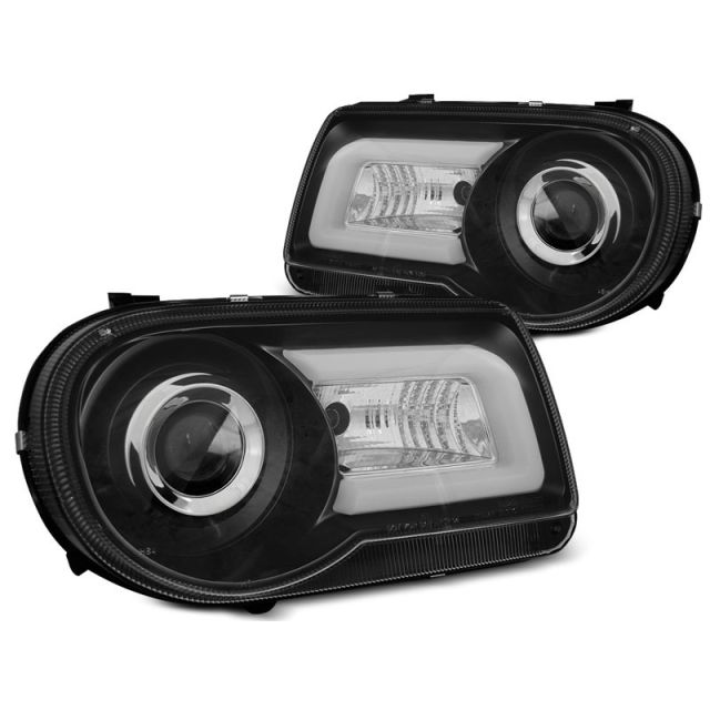 Фарове за CHRYSLER 300C 05-10 Черни TUBE LIGHT
