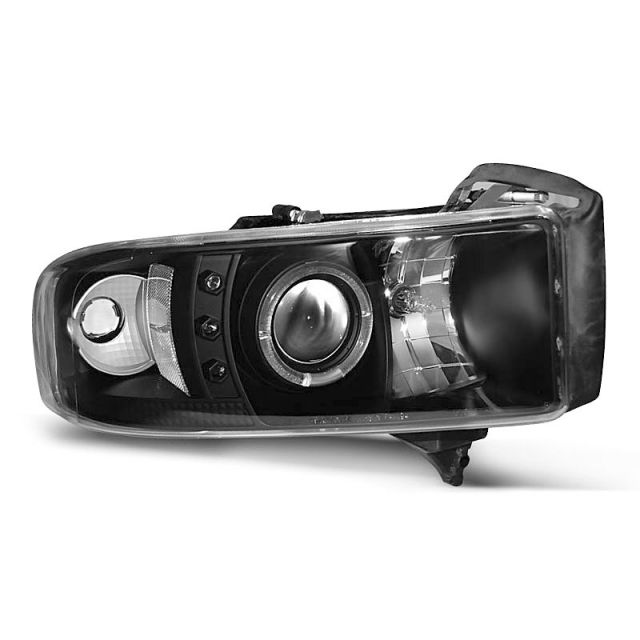 Фарове за DODGE RAM 94-01 с ангелски очи Черни