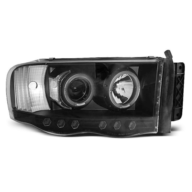 Фарове за DODGE RAM 02-06 с ангелски очи Черни