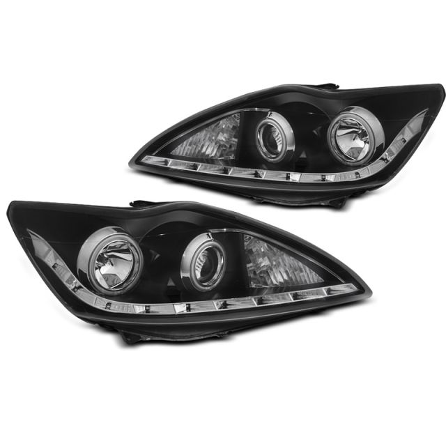 Фарове за FORD FOCUS II 02.08-10 с ангелски очи CCFL Черни