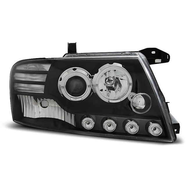 Фарове за MITSUBISHI PAJERO V60 00-06 с ангелски очи Черни