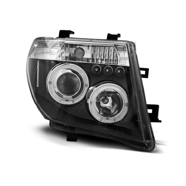 Фарове за NISSAN NAVARA D40/PATHFINDER 05-10 с ангелски очи Черни
