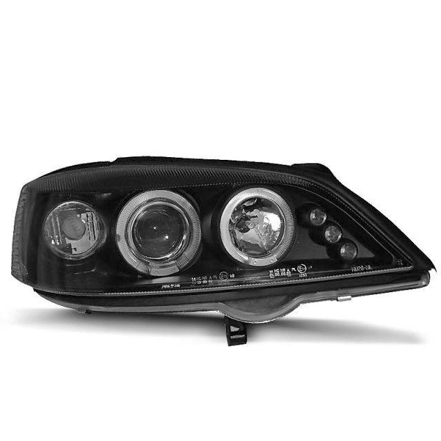 Фарове за OPEL ASTRA G 02.98-02.04 с ангелски очи Черни