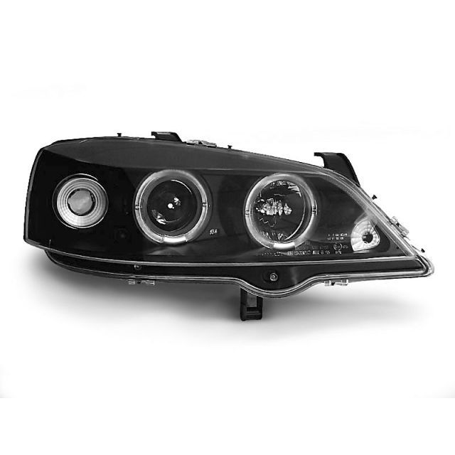 Фарове за OPEL ASTRA G 09.97-02.04 с ангелски очи Черни