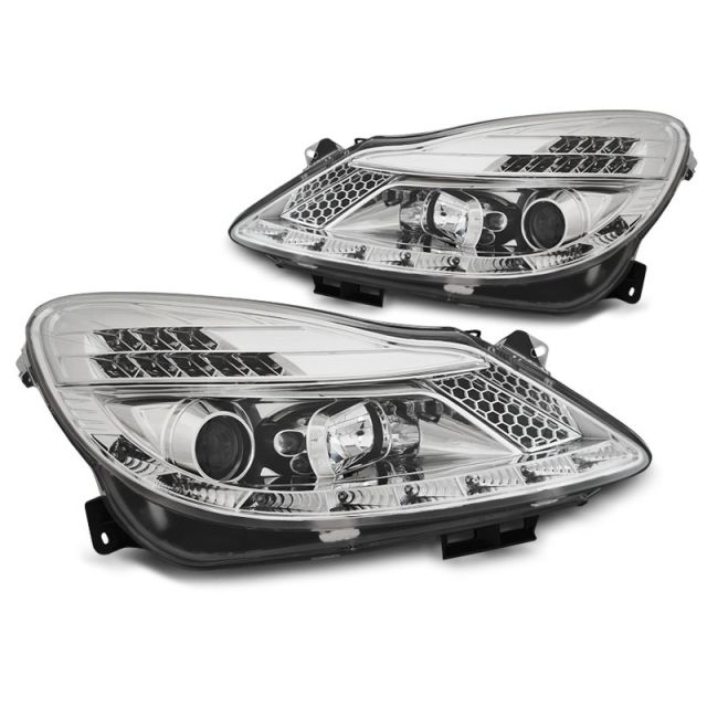 Фарове за OPEL CORSA D 04.06-11  с дневни светлини хром