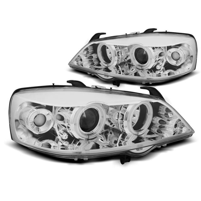 Фарове за OPEL ASTRA G 09.97-02.04 с ангелски очи CCFL хром