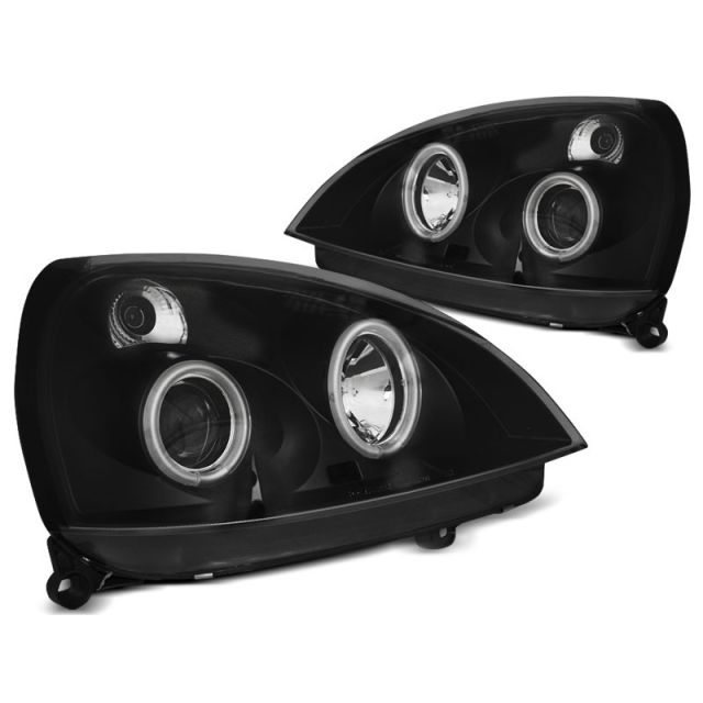 Фарове за RENAULT CLIO II 06.01-09.05 с ангелски очи CCFL Черни