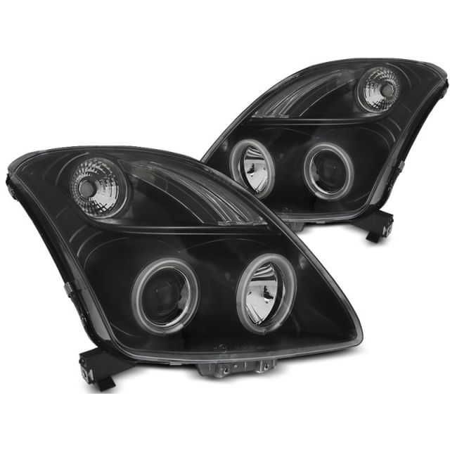 Фарове за SUZUKI SWIFT 05.05-10 CCFL с ангелски очи Черни
