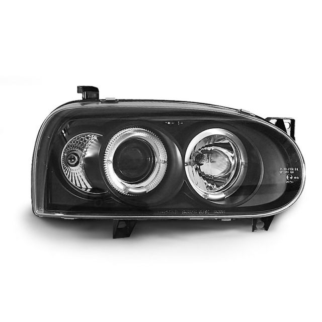 Фарове  с ангелски очи Черни за VW GOLF 3 09.91-08.97