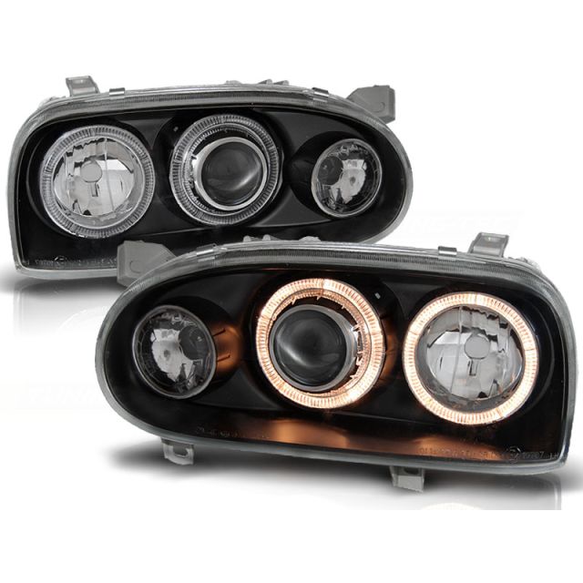 Черни Фарове с ангелски очи за VW GOLF 3 09.91-08.97
