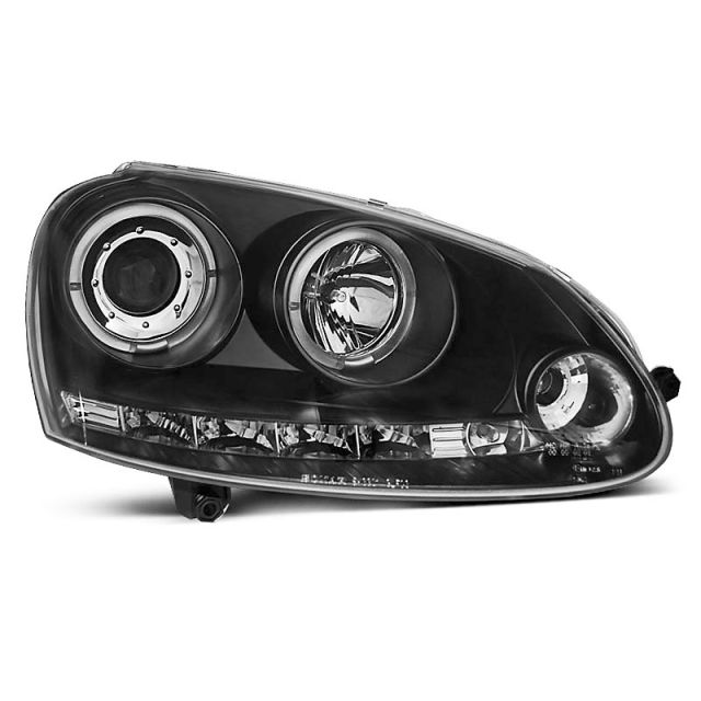Фарове  с ангелски очи Черни за VW GOLF 5 10.03-09