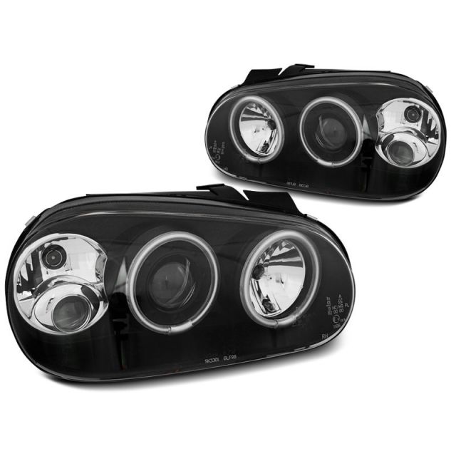 Фарове  с ангелски очи CCFL Черни за VW GOLF 4 09.97-09.03